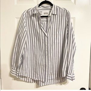 Grayson The Hero blue white stripe button front blouse.